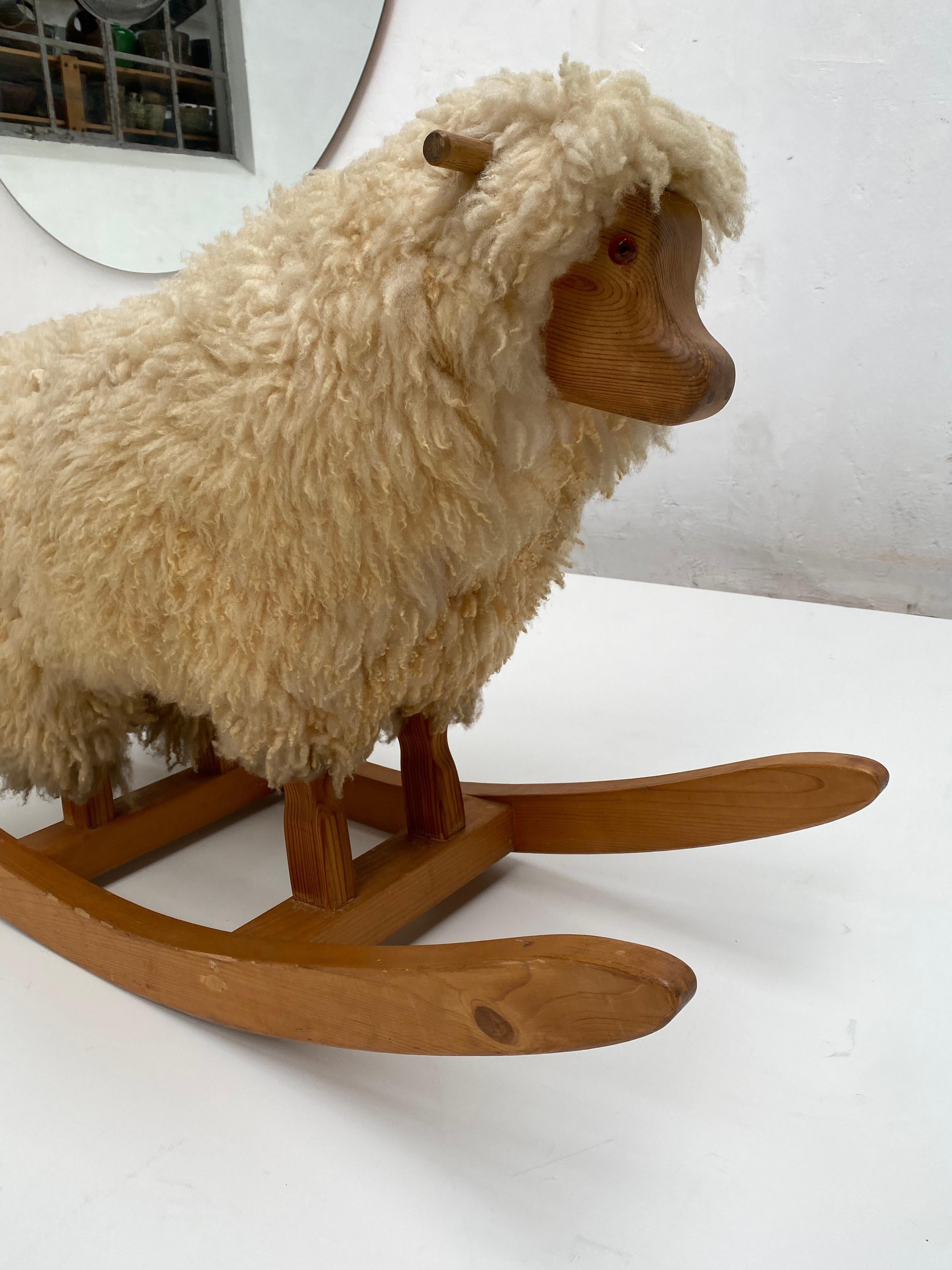1970's Pine & Wool Rocking Sheep, The Netherlands For Sale 4