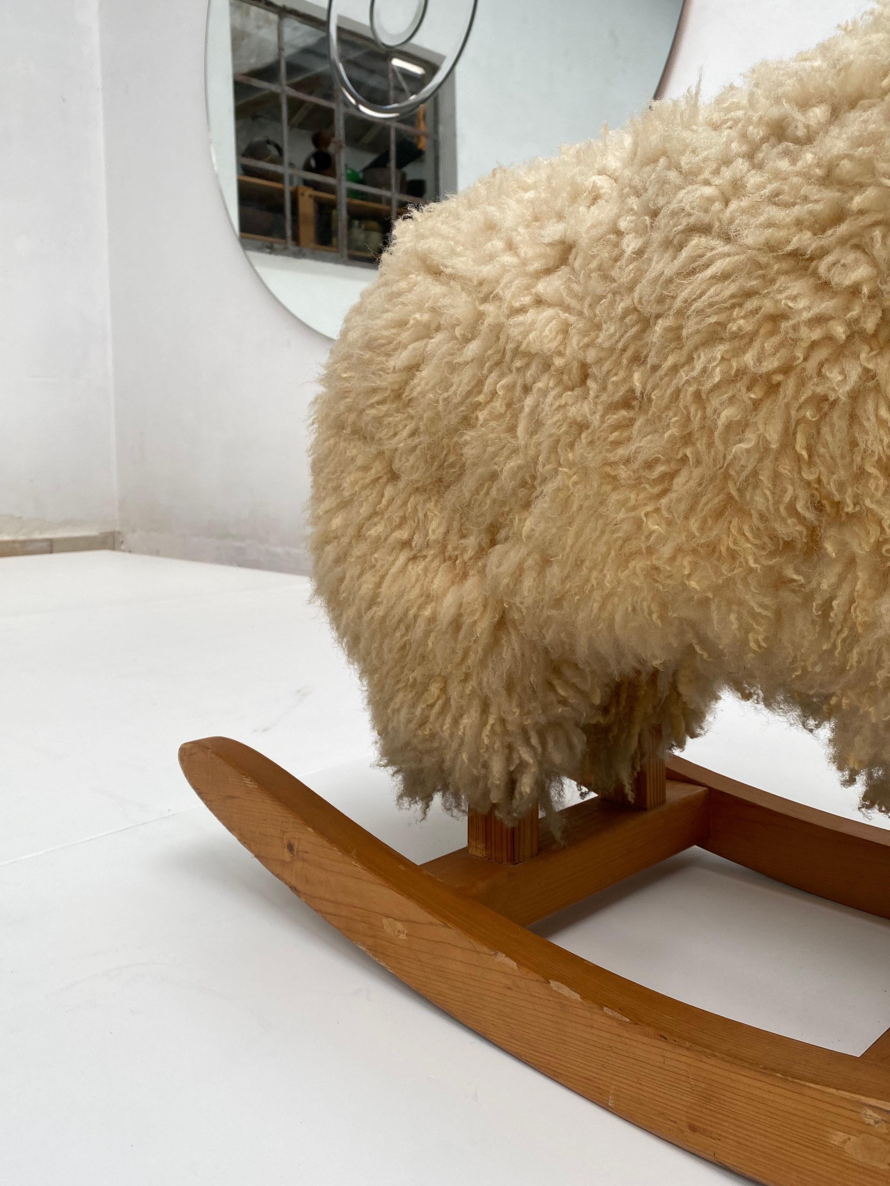 1970's Pine & Wool Rocking Sheep, The Netherlands For Sale 5