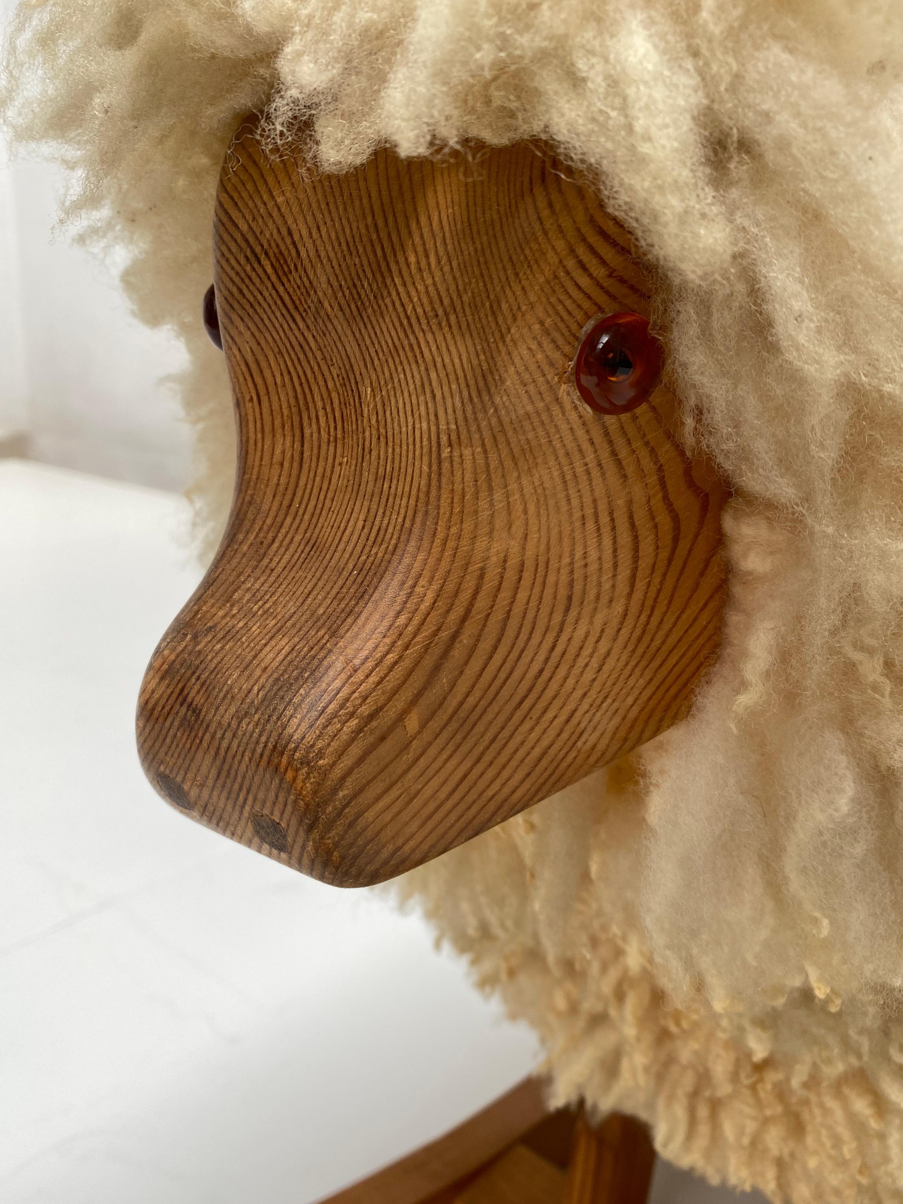 Dutch 1970's Pine & Wool Rocking Sheep, The Netherlands For Sale