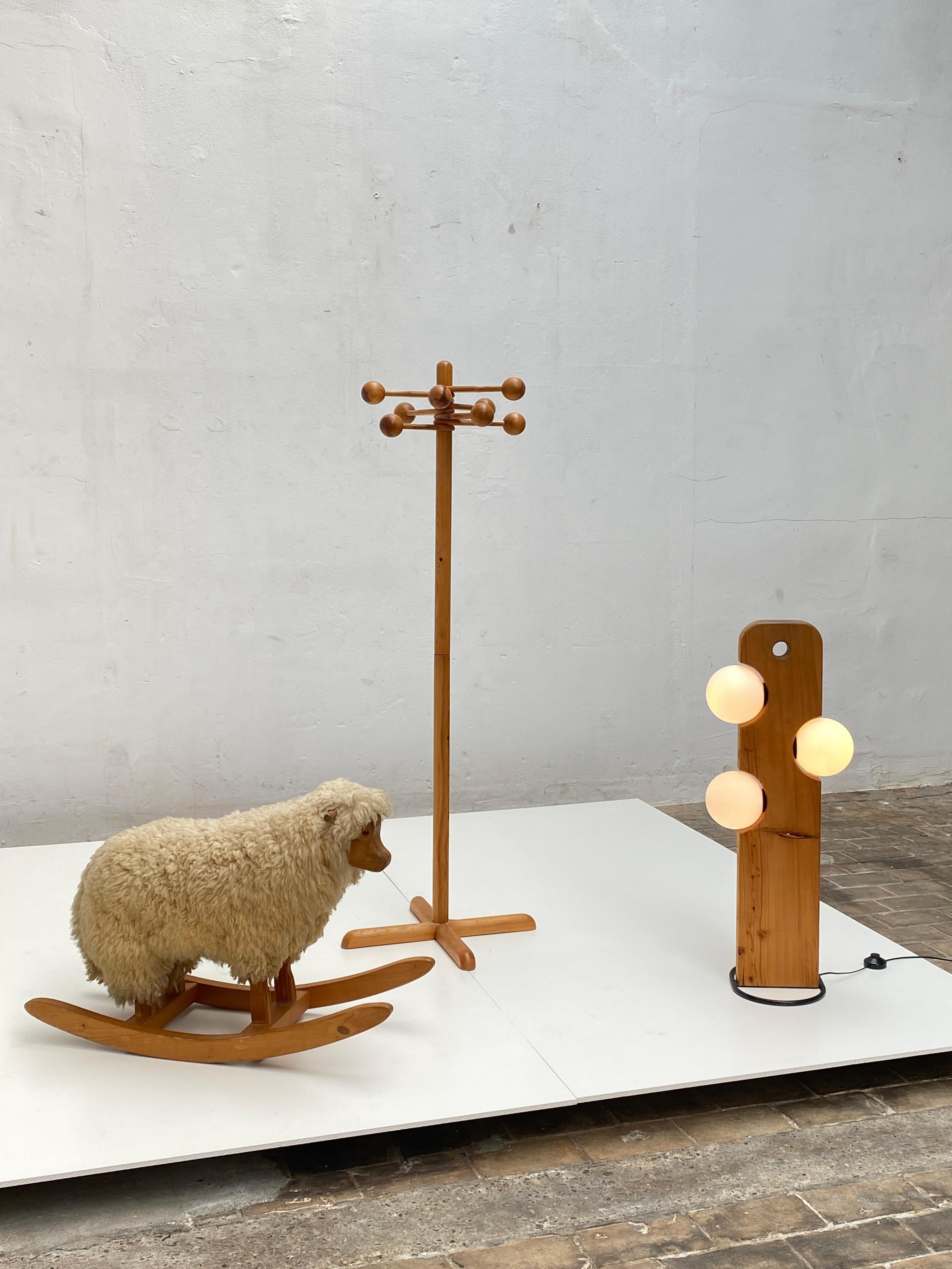 Late 20th Century 1970's Pine & Wool Rocking Sheep, The Netherlands For Sale
