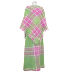 1970s Pink and Green Mohair Plaid Skirt and Shawl