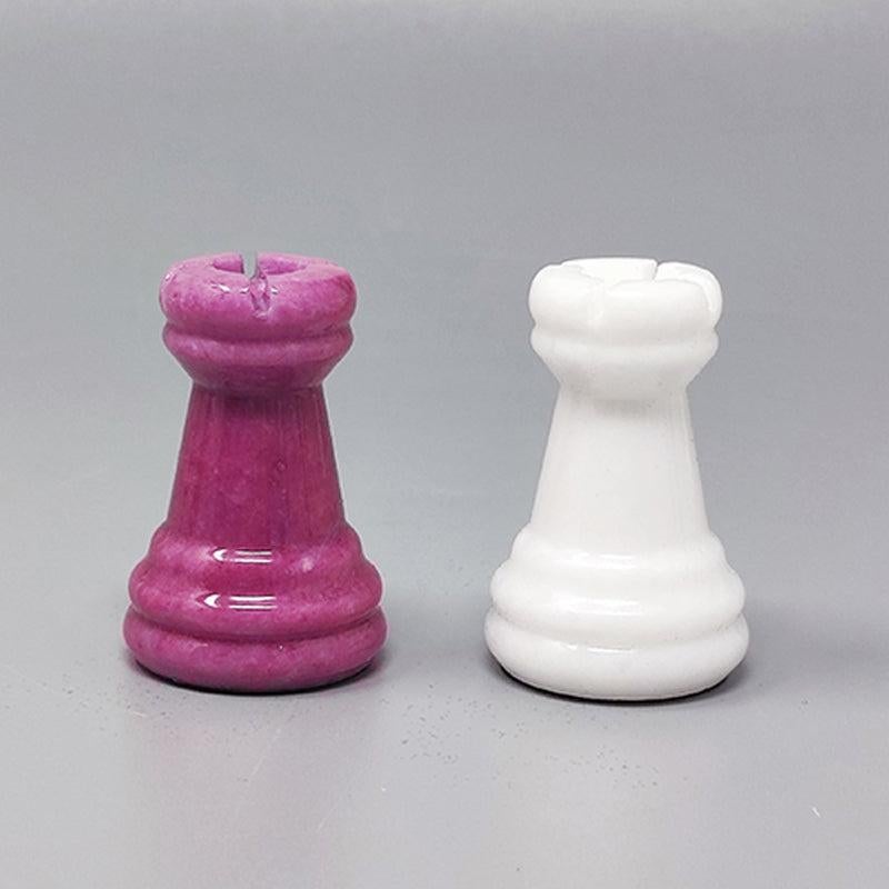 1970s Pink and White Chess Set in Volterra Alabaster Handmade Made in Italy 5