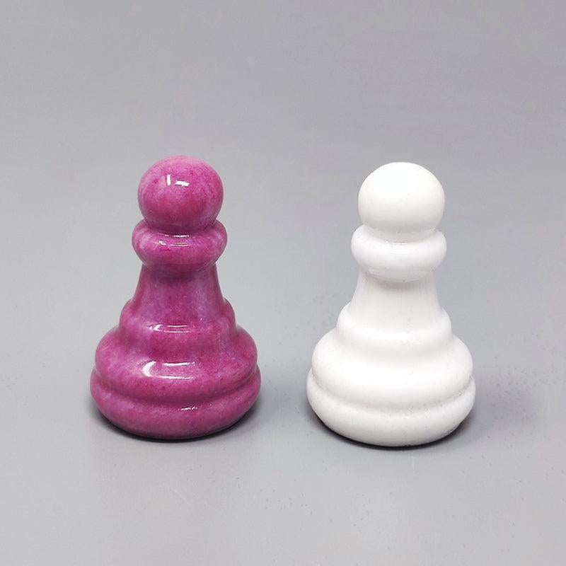 1970s Pink and White Chess Set in Volterra Alabaster Handmade Made in Italy 6