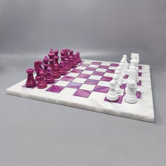 1970s Pink and White Chess Set in Volterra Alabaster Handmade Made in Italy