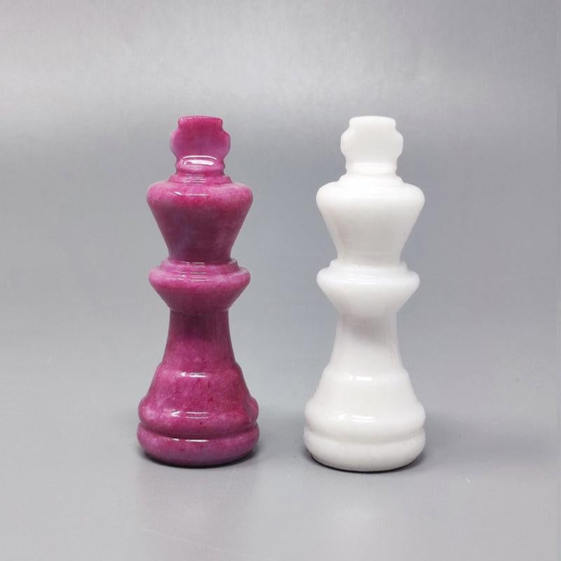 1970s Pink and White Chess Set in Volterra Alabaster Handmade Made in Italy 1