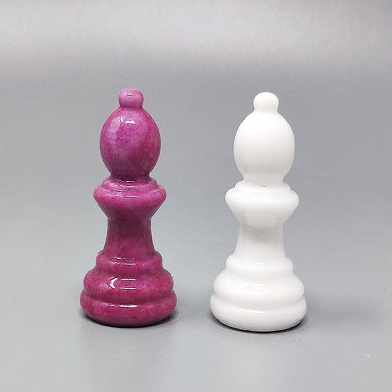 1970s Pink and White Chess Set in Volterra Alabaster Handmade Made in Italy 3