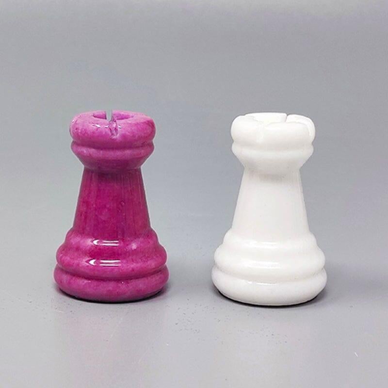 1970s Pink and White Chess Set in Volterra Alabaster Handmade Made in Italy For Sale 5