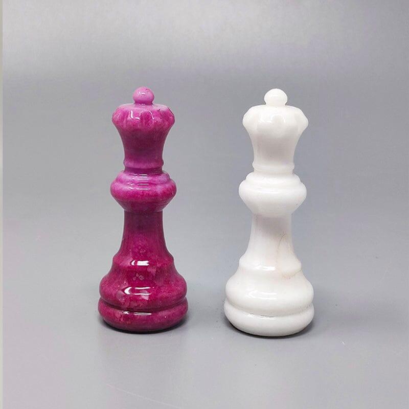 1970s Pink and White Chess Set in Volterra Alabaster Handmade Made in Italy For Sale 2