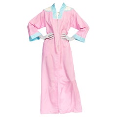 1970S BILL TICE Baby Pink & Blue Polyester Kaftan With Wing Appliqué On Shoulde