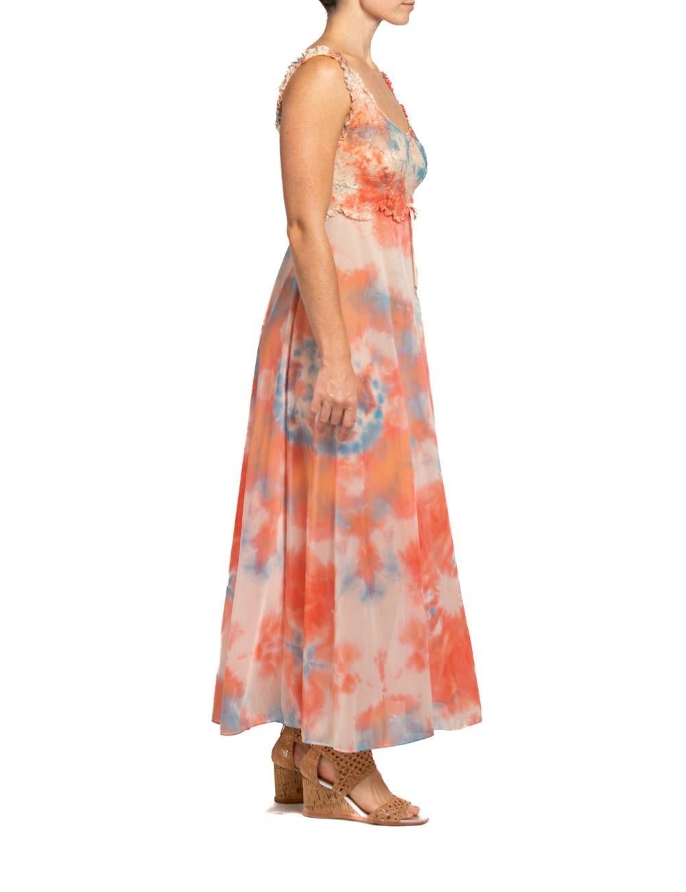 Women's 1970S Pink & Blue Poly/Nylon Tricot Jersey Tie-Dyed Negligee Slip Dress For Sale
