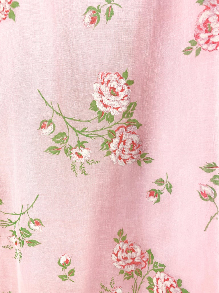 1970s Pink Cottage Floral Printed and Flocked Dress For Sale at 1stDibs ...