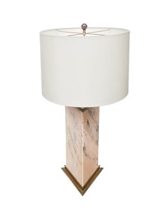 1970s Pink Marble Column Table Lamp by the Chapman Manufacturing Company