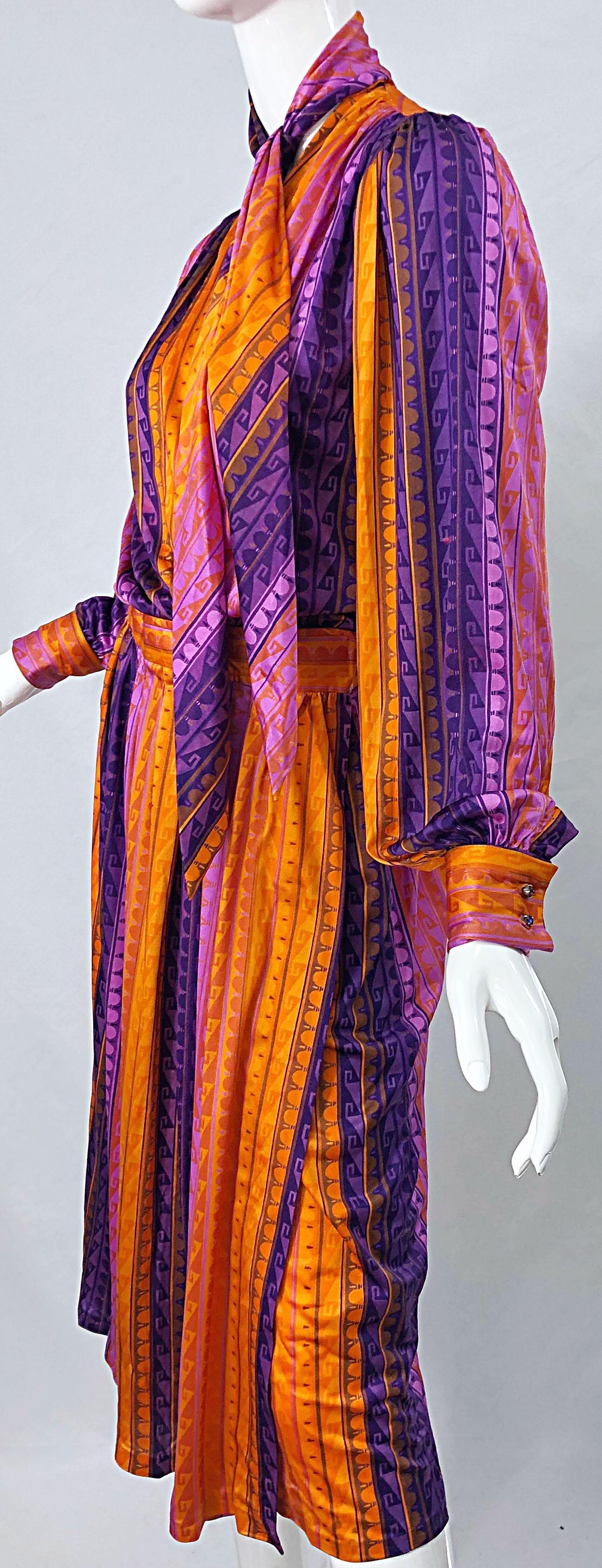 Women's 1970s Pink + Orange + Purple Striped Slinky Vintage 70s Scarf Wrap Dress For Sale