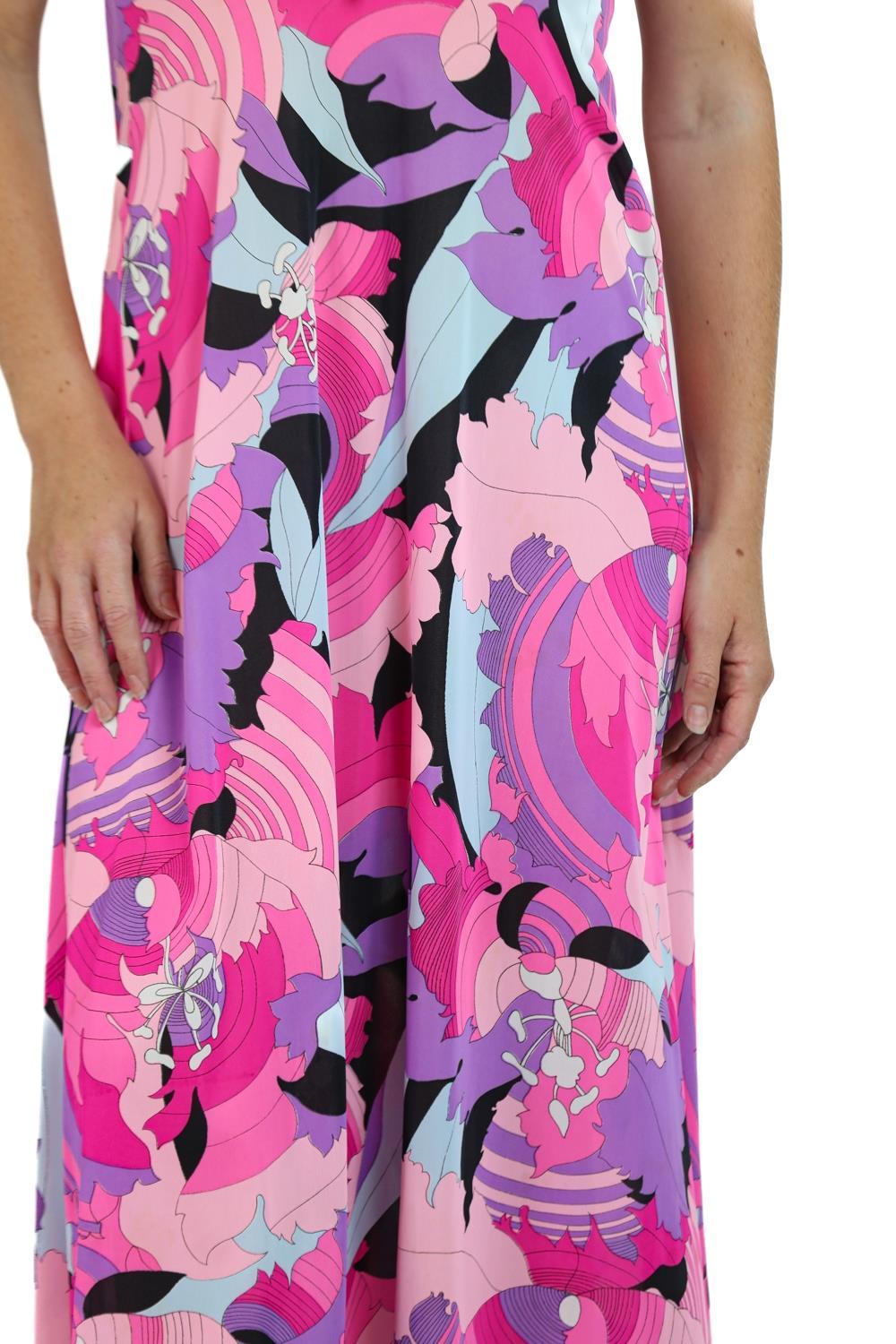 1970S Pink, Purple & Black Psychedelic Print Dress For Sale 6