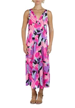 1970S Pink, Purple & Black Psychedelic Print Dress