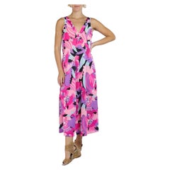 1970S Rosa, Lila & Schwarz Psychedelic Print Kleid