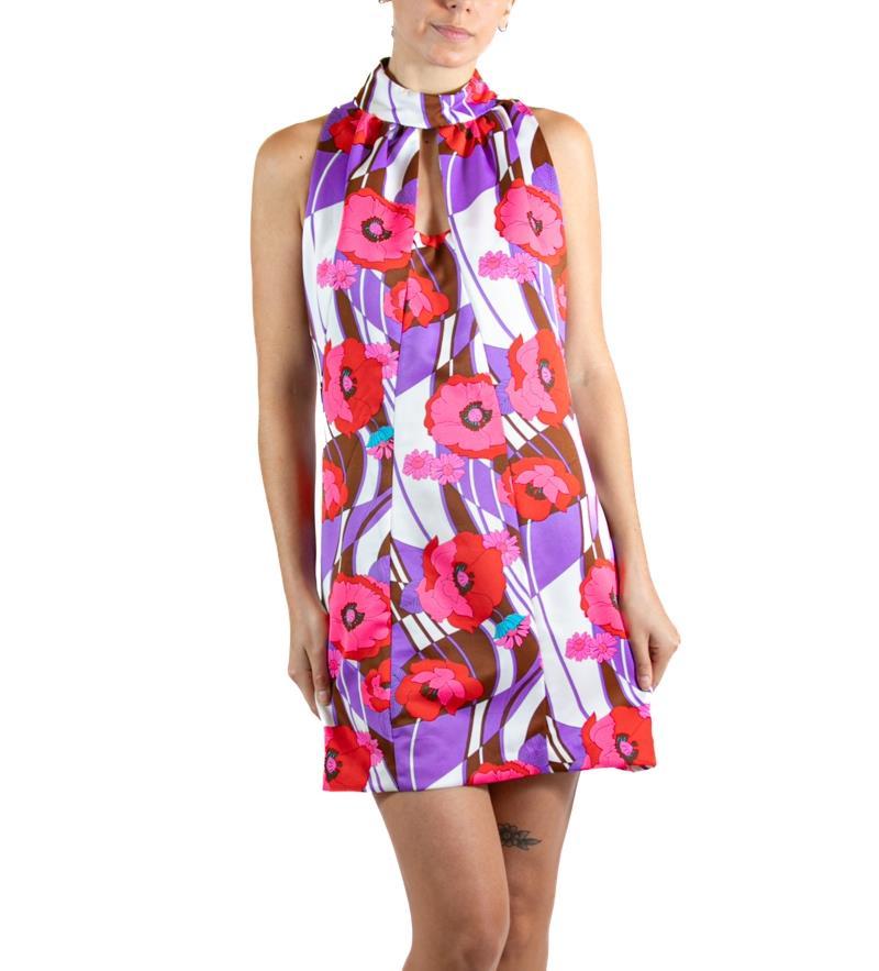 1970S Pink & Purple Floral Cocktail Dress For Sale 7