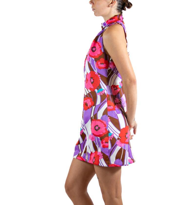 Women's 1970S Pink & Purple Floral Cocktail Dress For Sale
