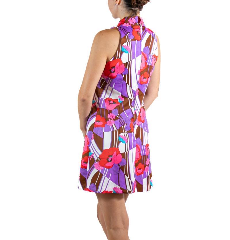 1970S Pink & Purple Floral Cocktail Dress For Sale 1