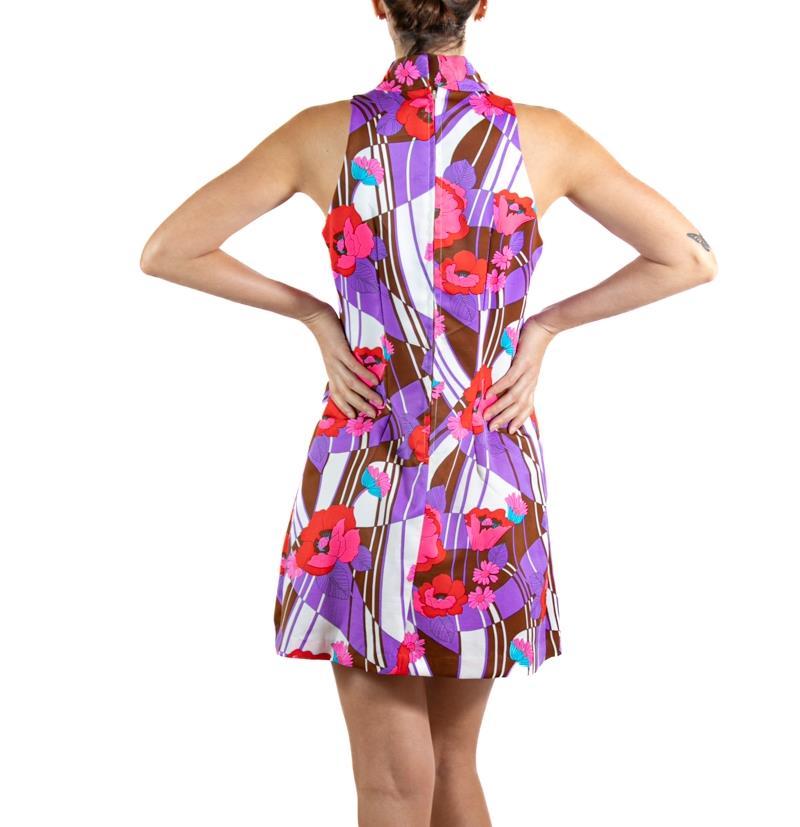 1970S Pink & Purple Floral Cocktail Dress For Sale 2