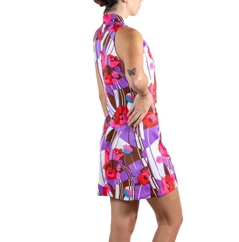 1970S Pink & Purple Floral Cocktail Dress For Sale 3