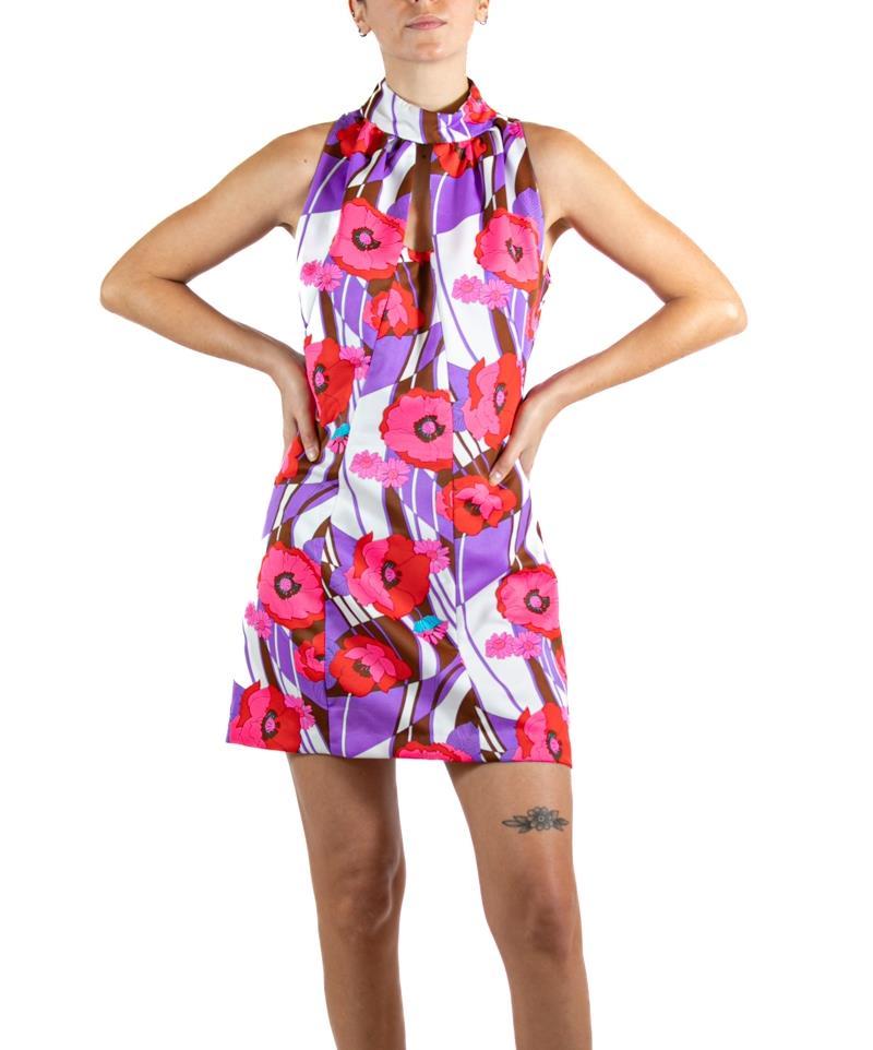 1970S Pink & Purple Floral Cocktail Dress For Sale 6