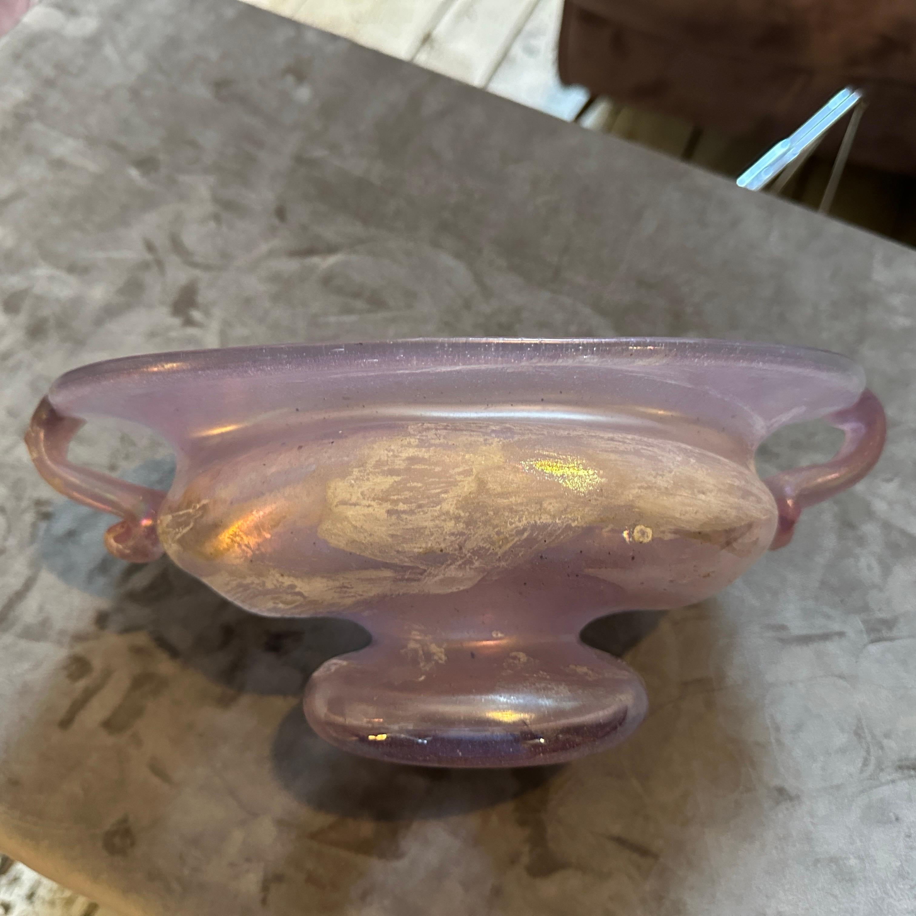 Fatto a mano Ciotola ovale in vetro di Murano rosa degli anni '70 di Cenedese Scavo in vendita