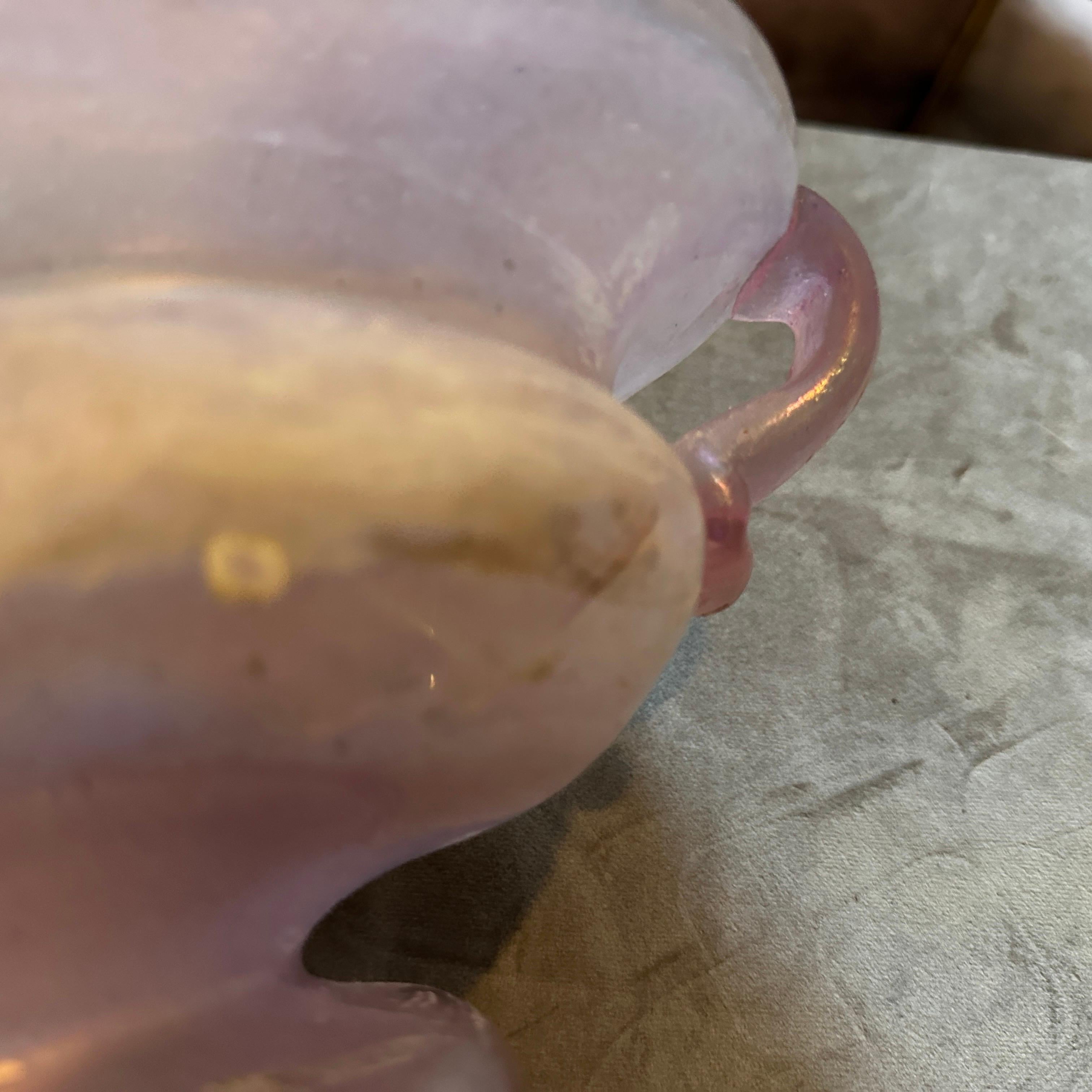 XX secolo Ciotola ovale in vetro di Murano rosa degli anni '70 di Cenedese Scavo in vendita