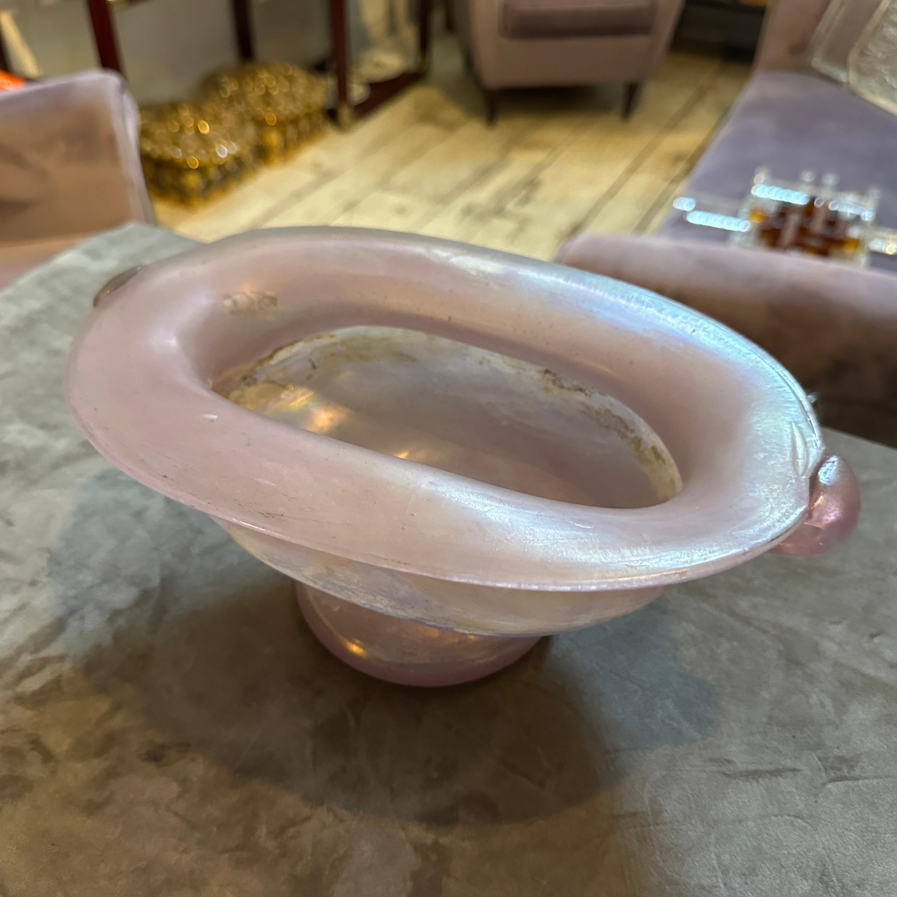 Ciotola ovale in vetro di Murano rosa degli anni '70 di Cenedese Scavo in vendita 1