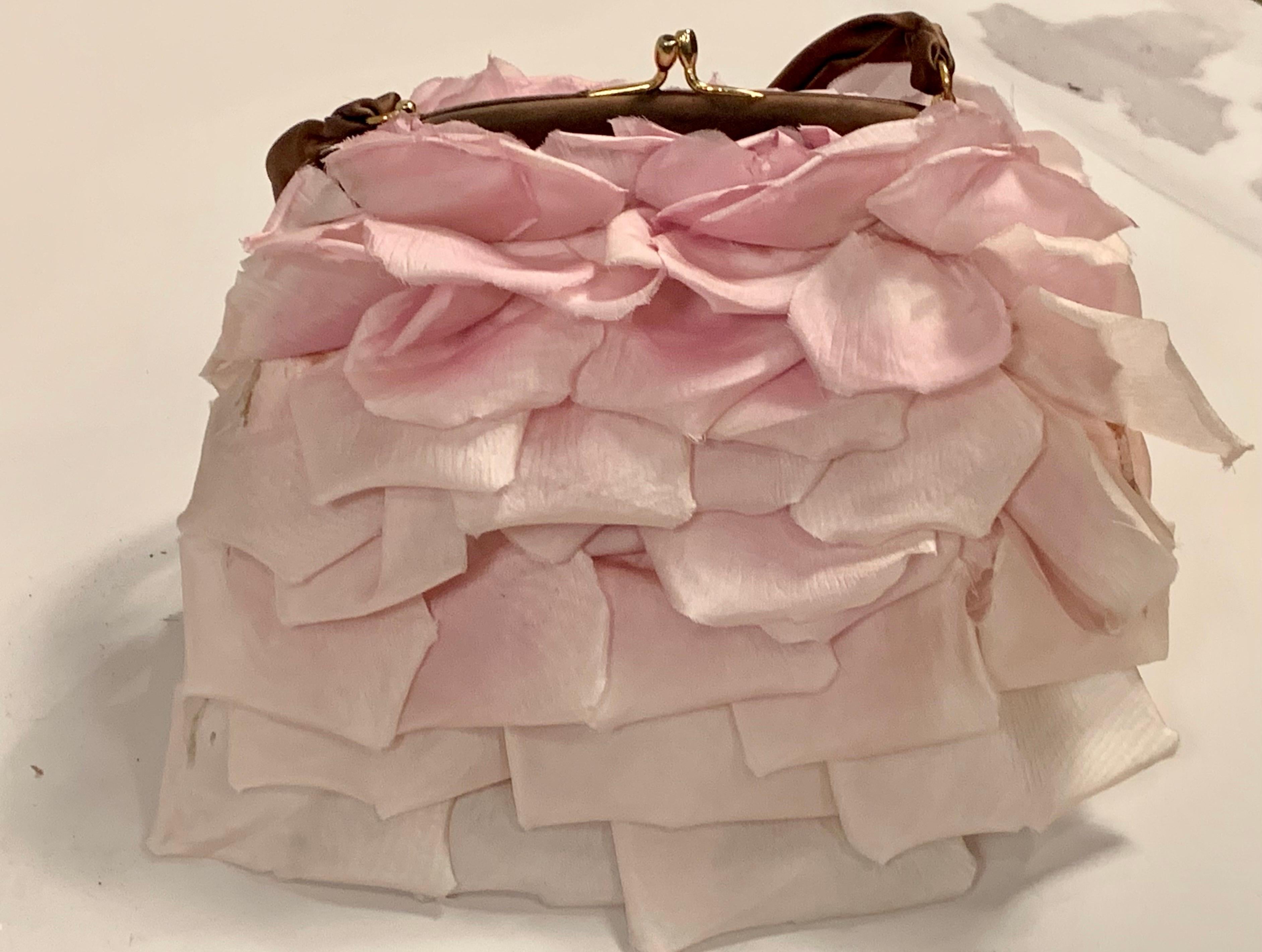 1970's Pink Silk Rose Petal Handbag Made in France for Bergdorf Goodman 11