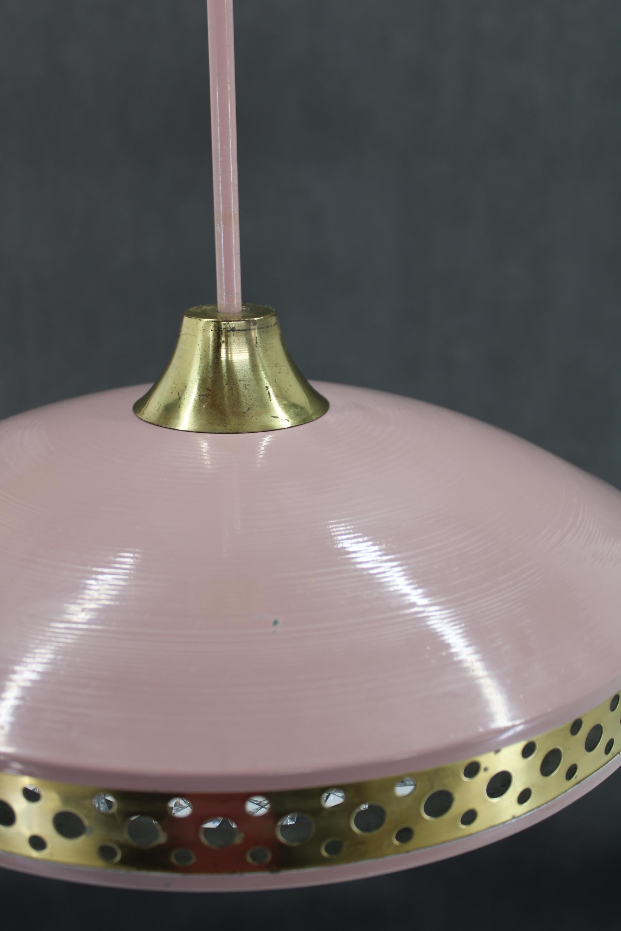 Slovak 1970s Pink Space Age Metal Pendant by LUDIB Bratislava, Czechoslovakia