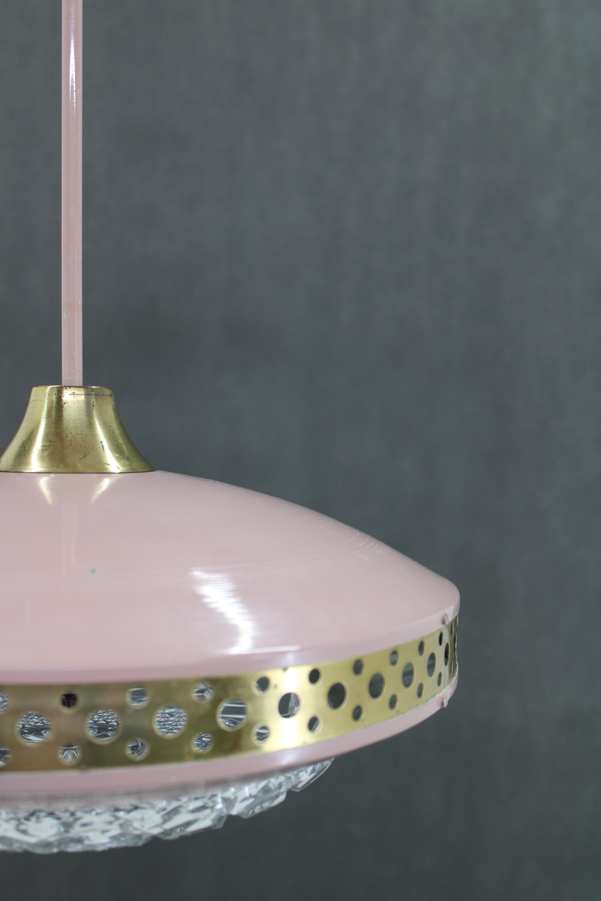 1970s Pink Space Age Metal Pendant by LUDIB Bratislava, Czechoslovakia In Good Condition In Praha, CZ