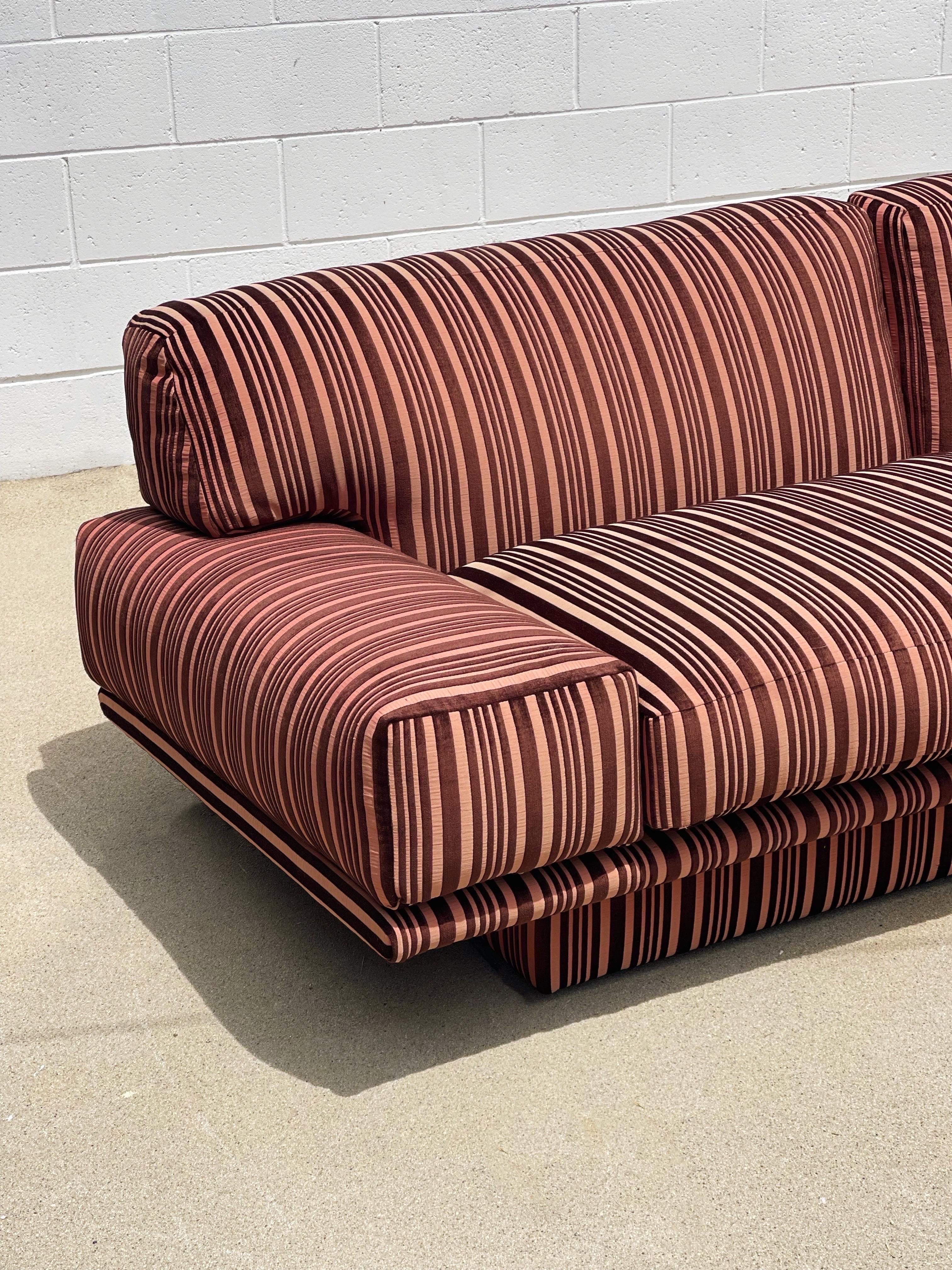 Mid-Century Modern 1970s Pink Striped Floating Sofa 