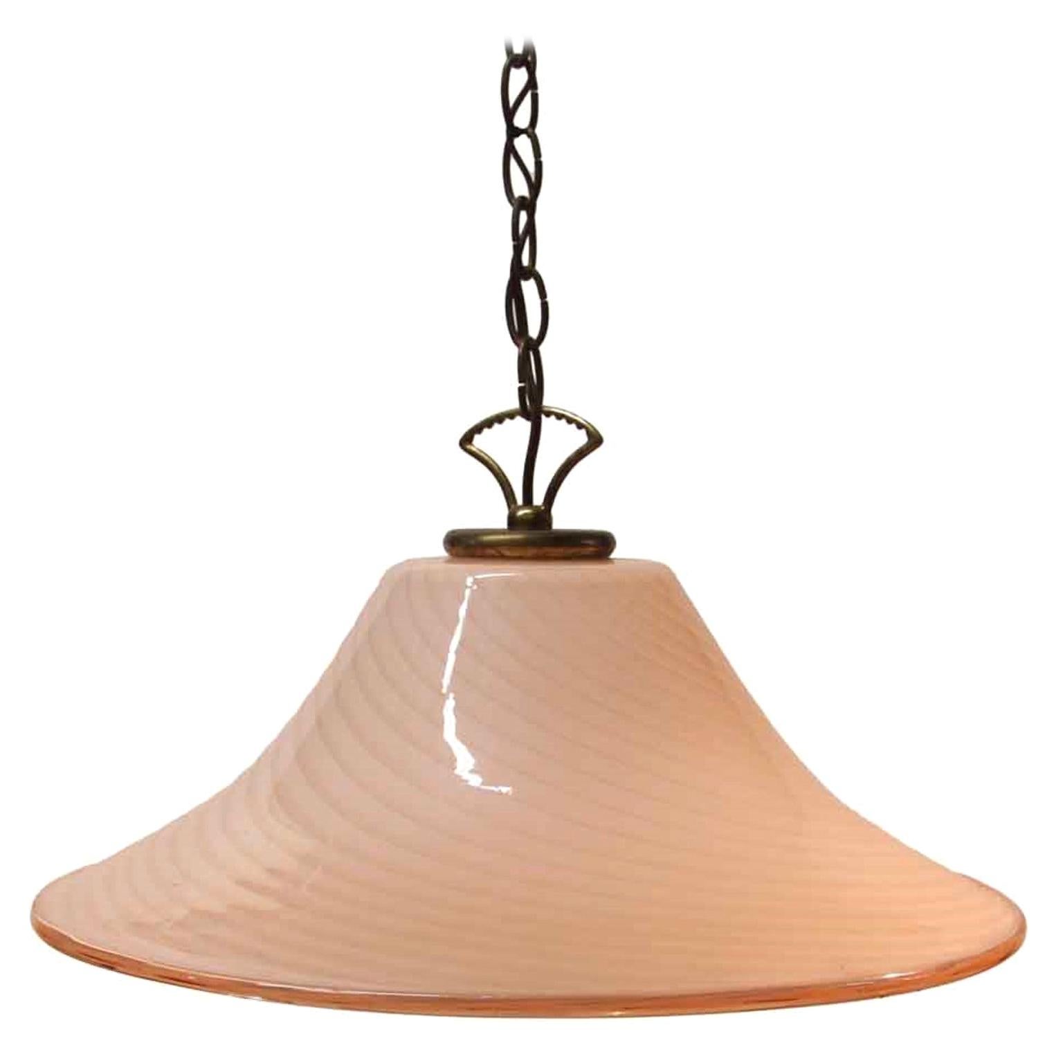 1970s Pink Swirl Italian Murano Glass Pendant Light with Brass Finish Hardware