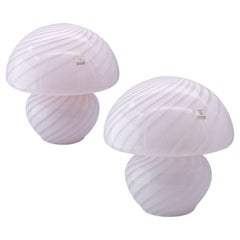 1970s Pink Swirl Vetri d‘Arte Murano Glass Mushroom Spiral Table Bedroom Lamps