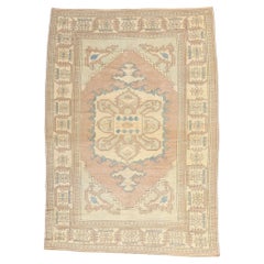 Tappeto turco Oushak rosa del 1970 con stile tribale moderno