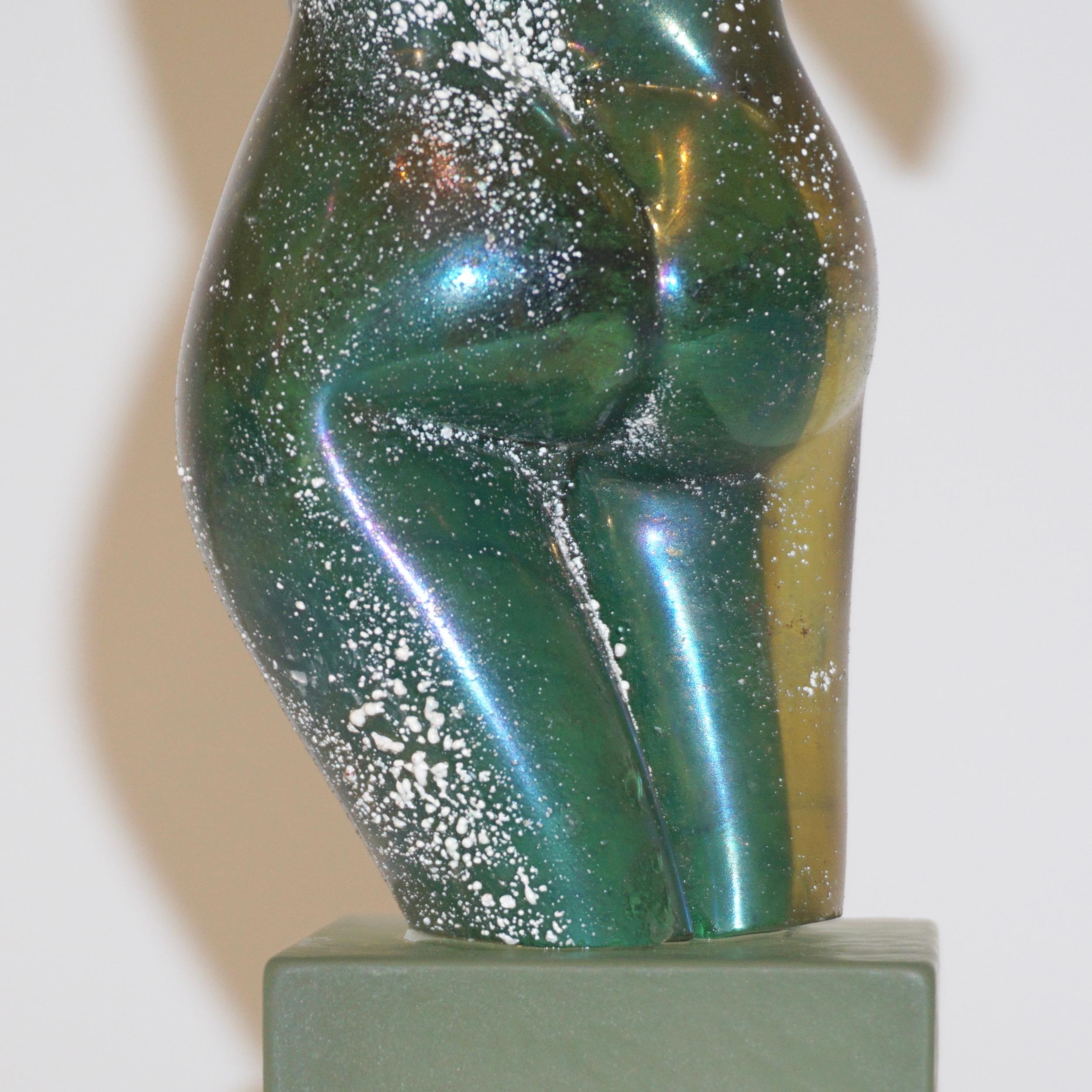 Pino Signoretto 1970s Italian Seafoam Green Scavo Murano Glass Nude Sculpture 1
