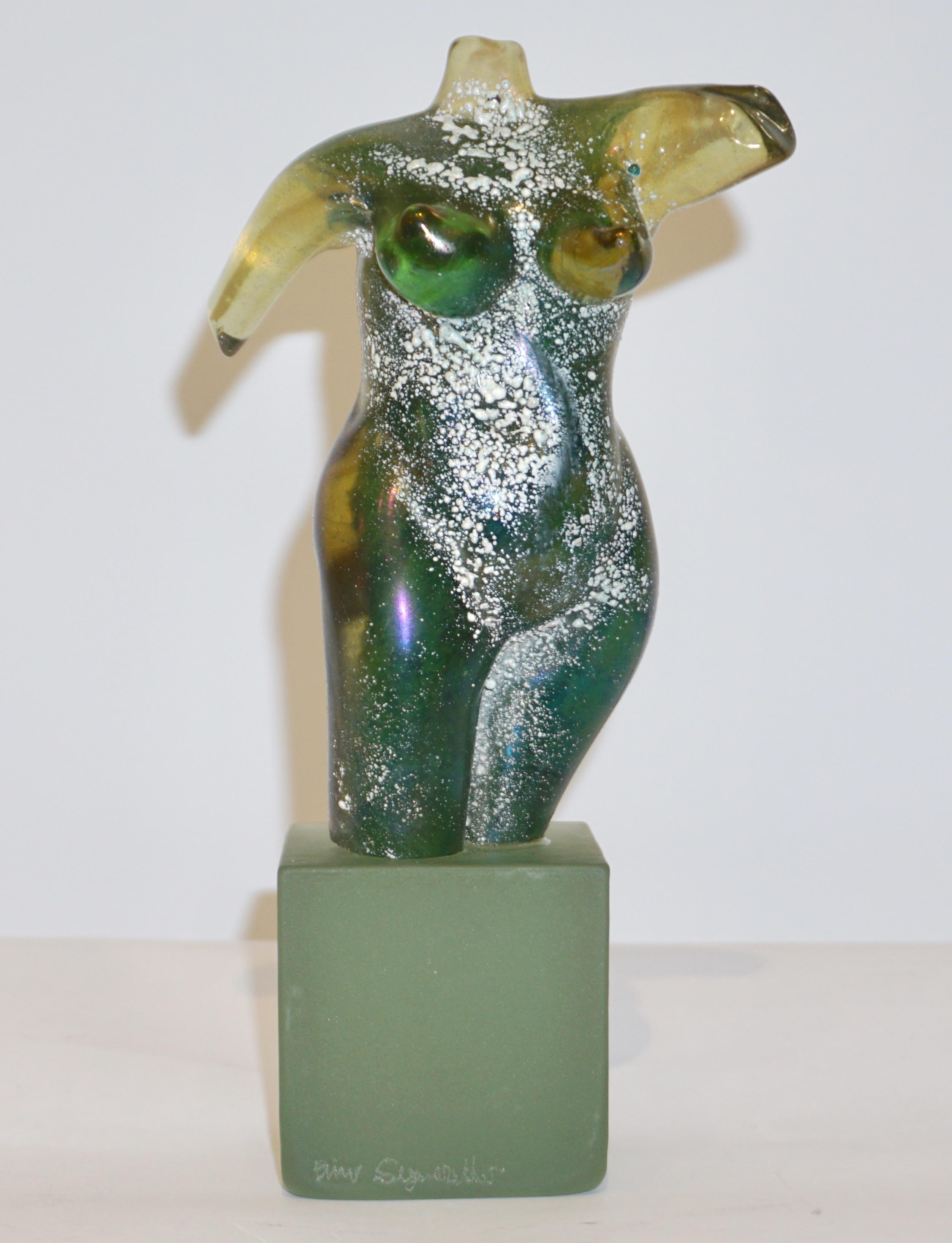 Pino Signoretto 1970s Italian Seafoam Green Scavo Murano Glass Nude Sculpture 2