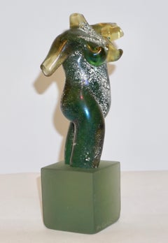 Pino Signoretto 1970s Italian Seafoam Green Scavo Murano Glass Nude Sculpture