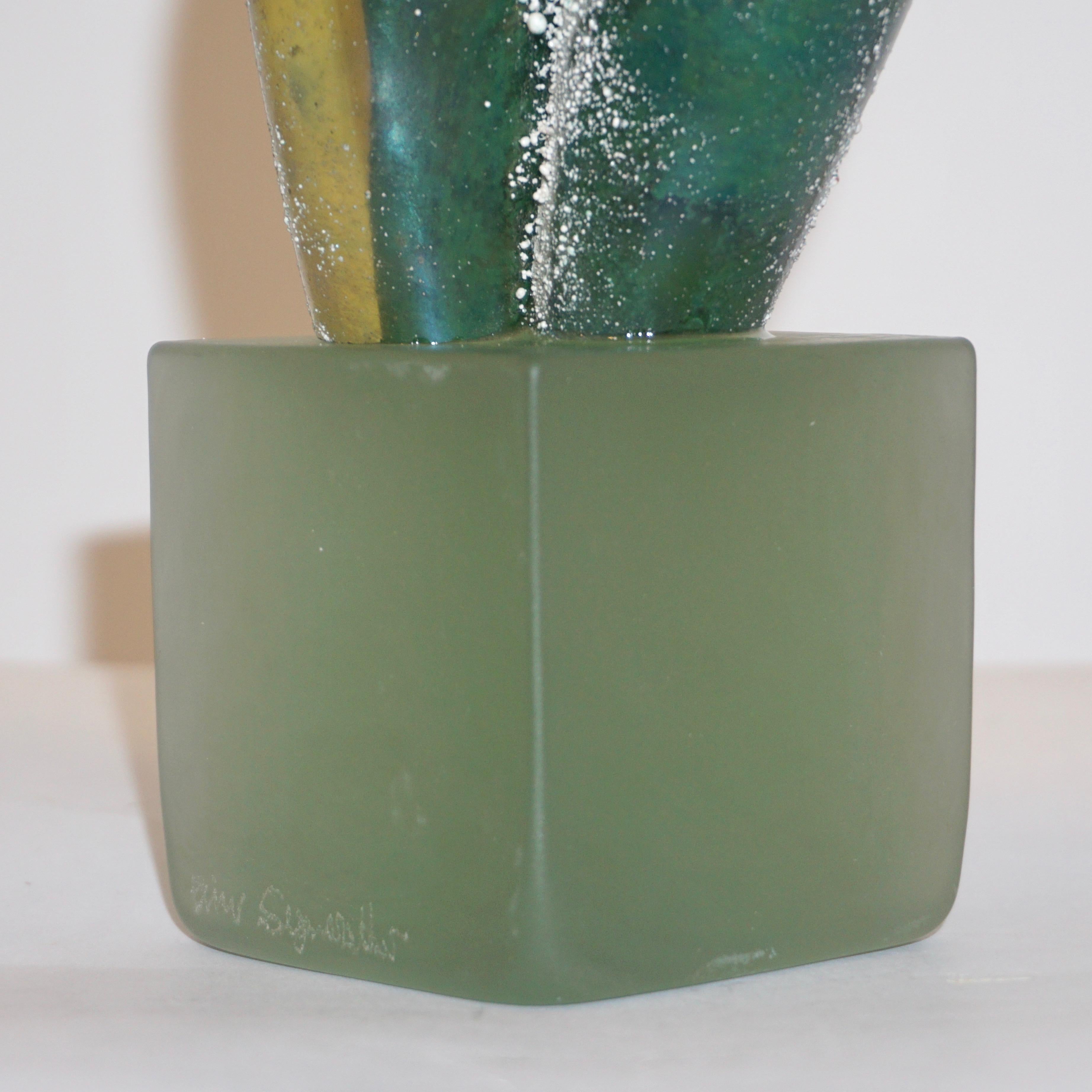 Mid-Century Modern Pino Signoretto 1970s Italian Seafoam Green Scavo Murano Glass Nude Sculpture