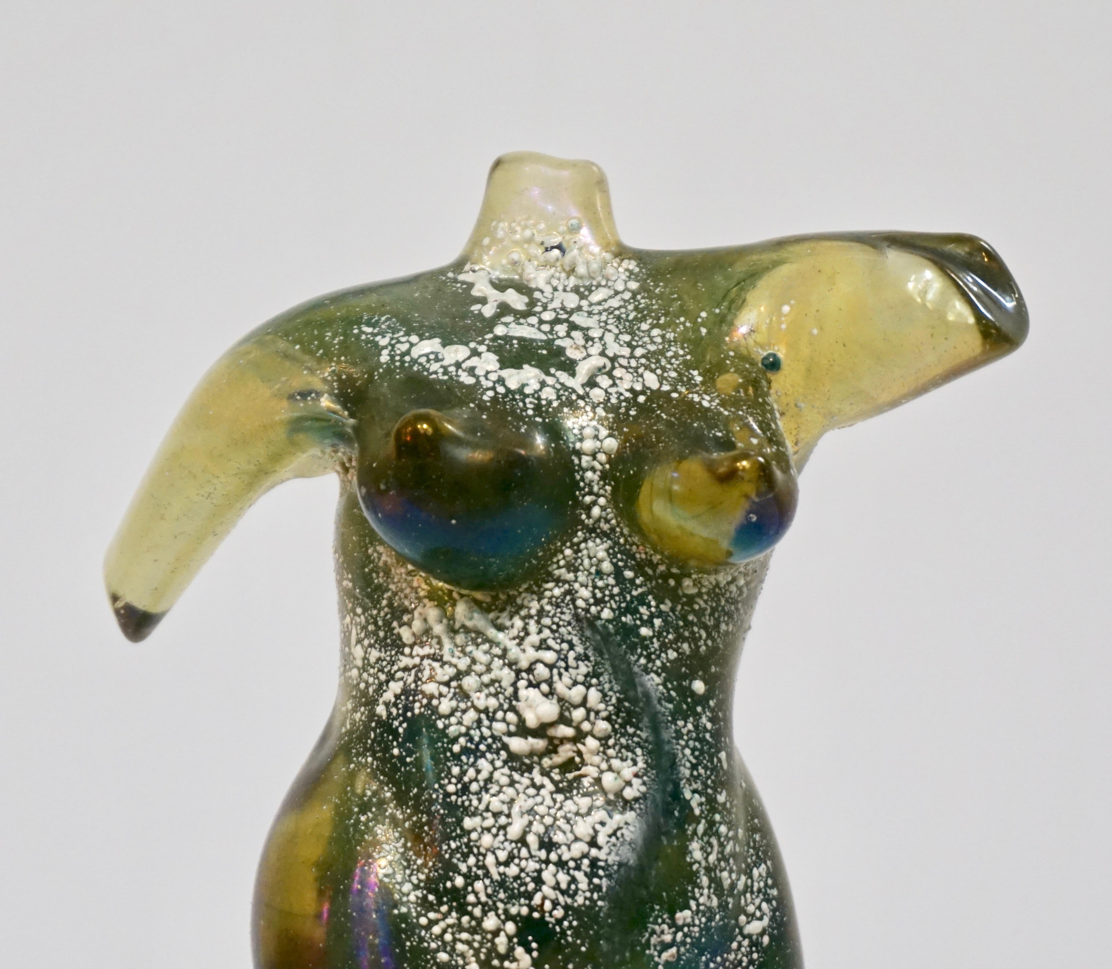 Hand-Crafted Pino Signoretto 1970s Italian Seafoam Green Scavo Murano Glass Nude Sculpture