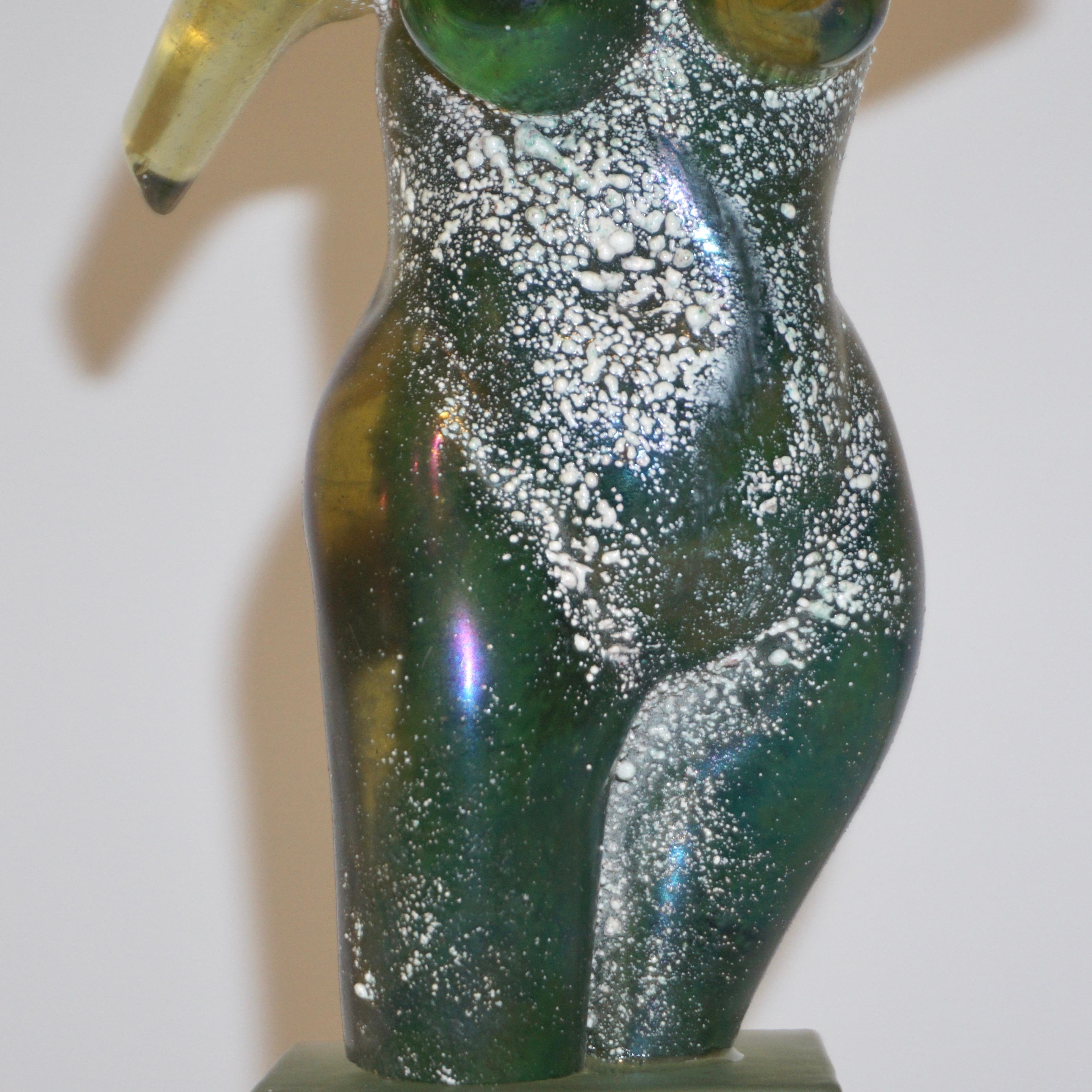 Pino Signoretto 1970s Italian Seafoam Green Scavo Murano Glass Nude Sculpture In Excellent Condition In New York, NY