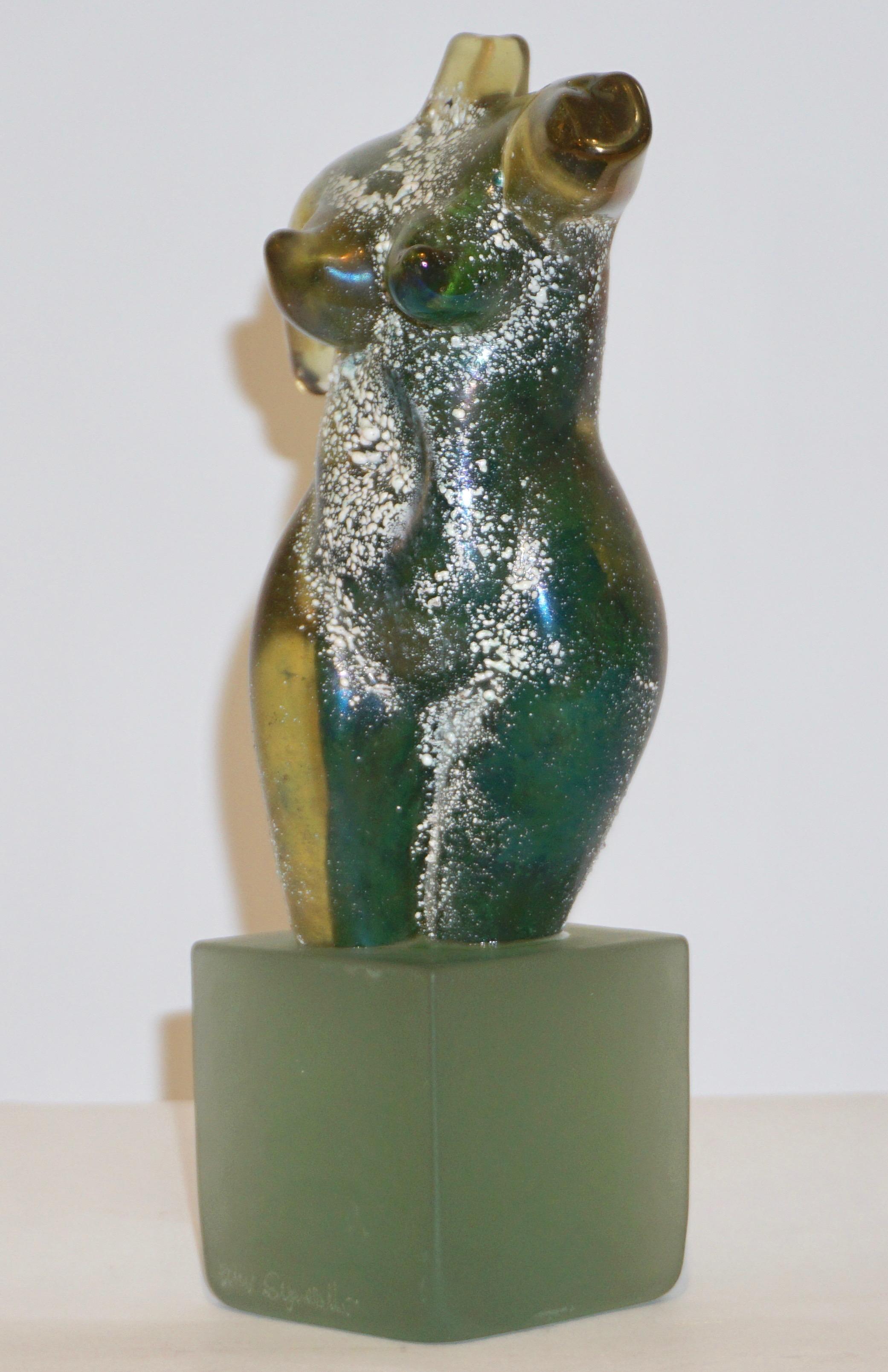 Late 20th Century Pino Signoretto 1970s Italian Seafoam Green Scavo Murano Glass Nude Sculpture
