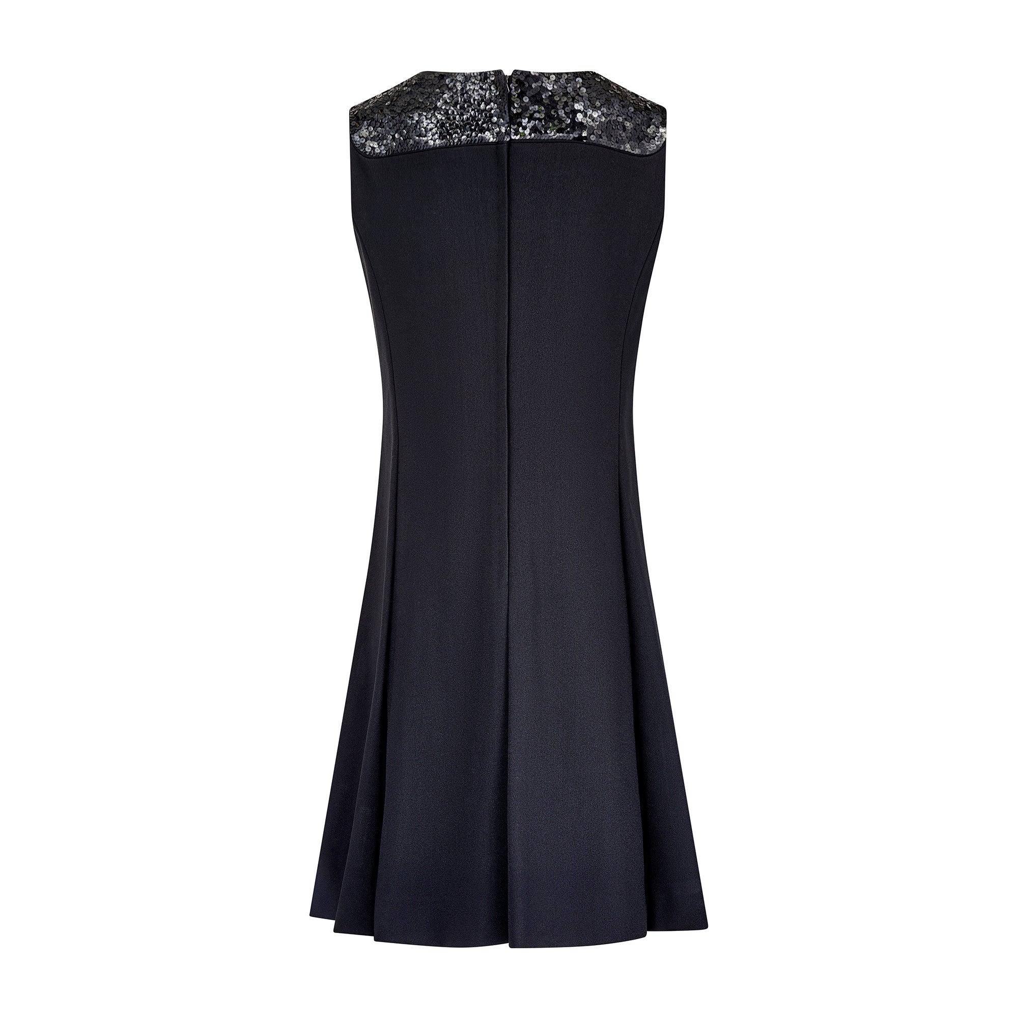 Noir 1970 Pisanti - Robe en crêpe noir avec col en paillettes en vente