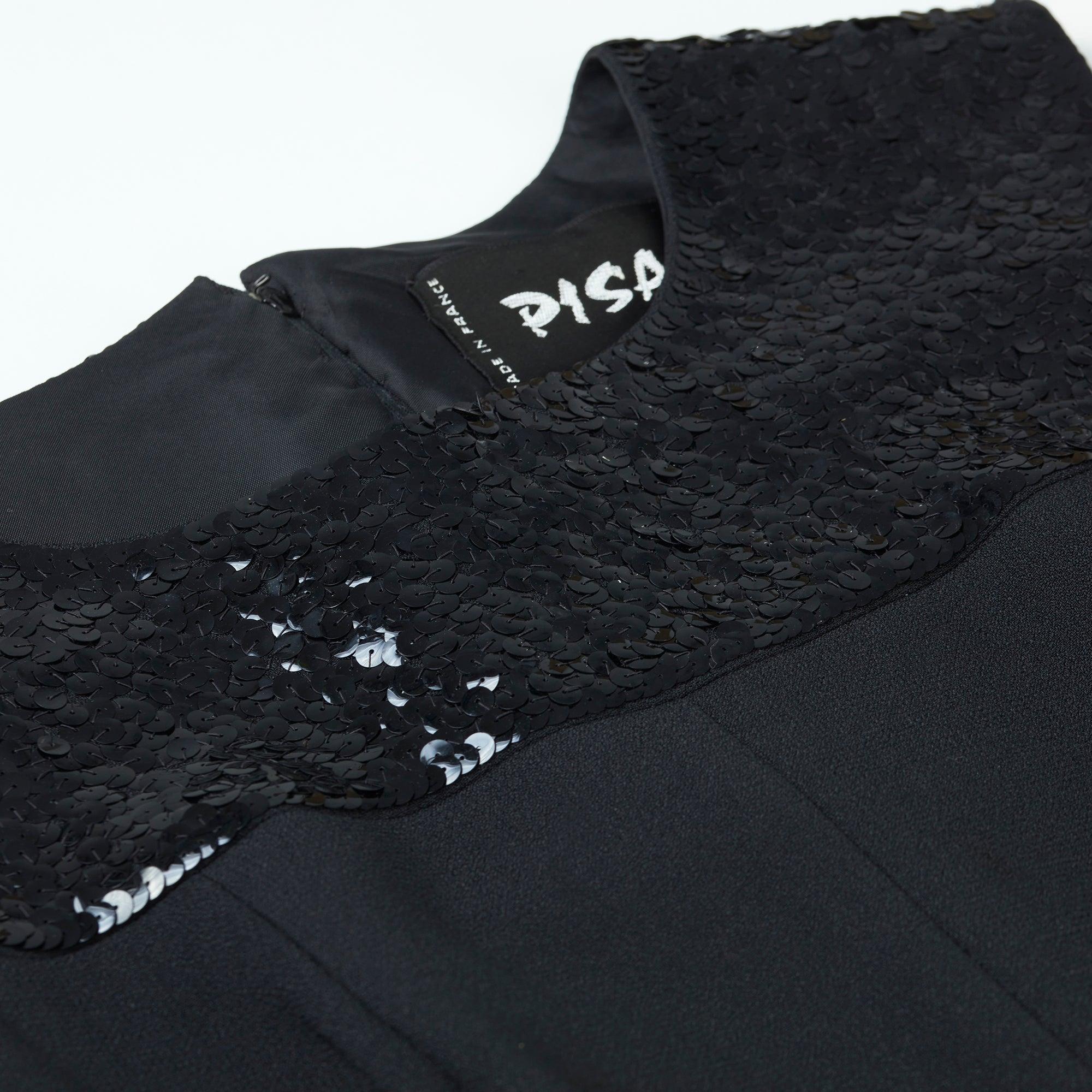 1970 Pisanti - Robe en crêpe noir avec col en paillettes Excellent état - En vente à London, GB