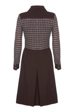 1970s Pisanti Brown Dress with Wide Lapel and Lame Bodice
