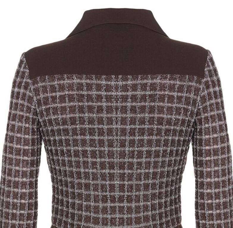 Vestido marrón Pisanti de los años 70 con solapa ancha y corpiño cojo en Excelente estado para la venta en London, GB
