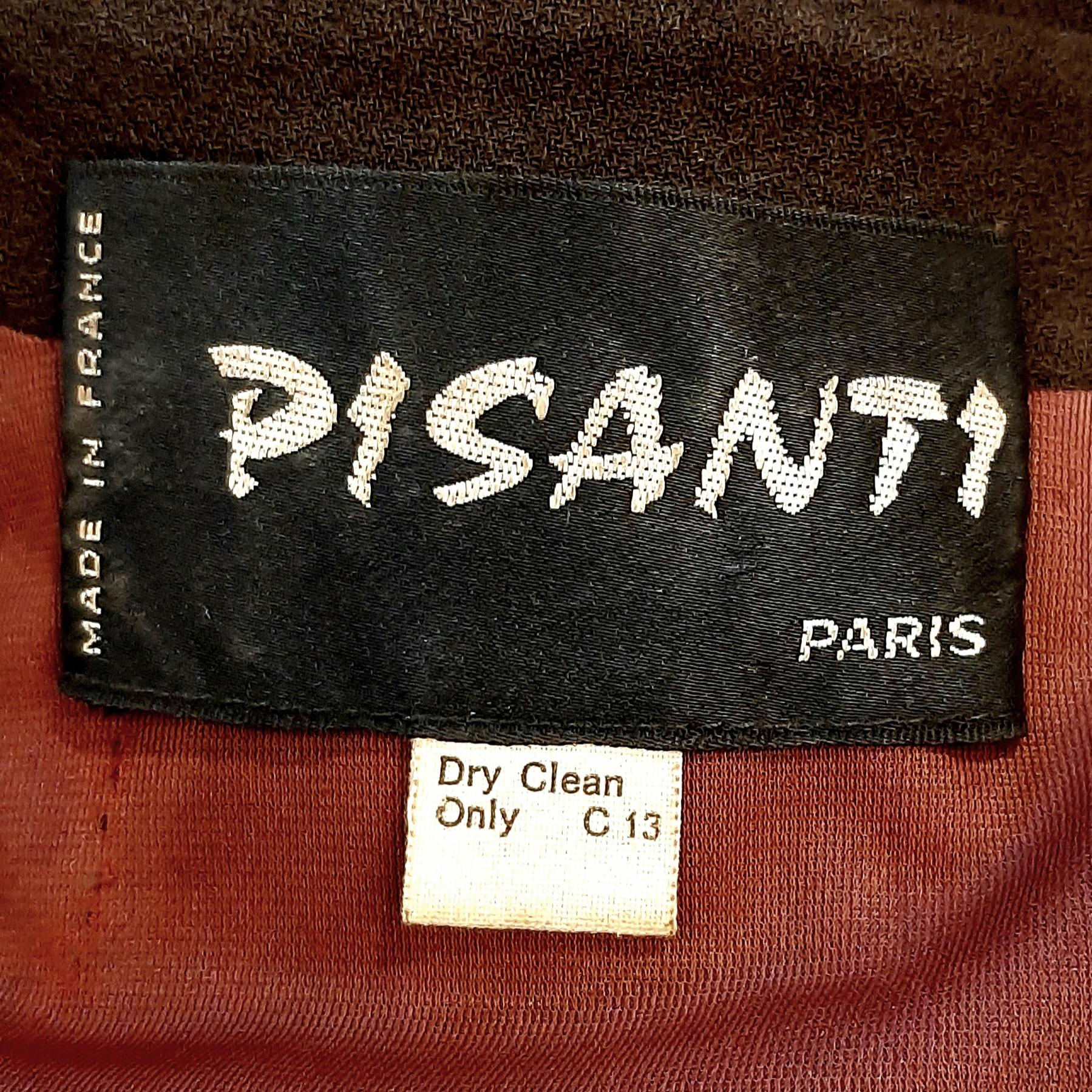 Vestido marrón Pisanti de los años 70 con solapa ancha y corpiño cojo en venta 1