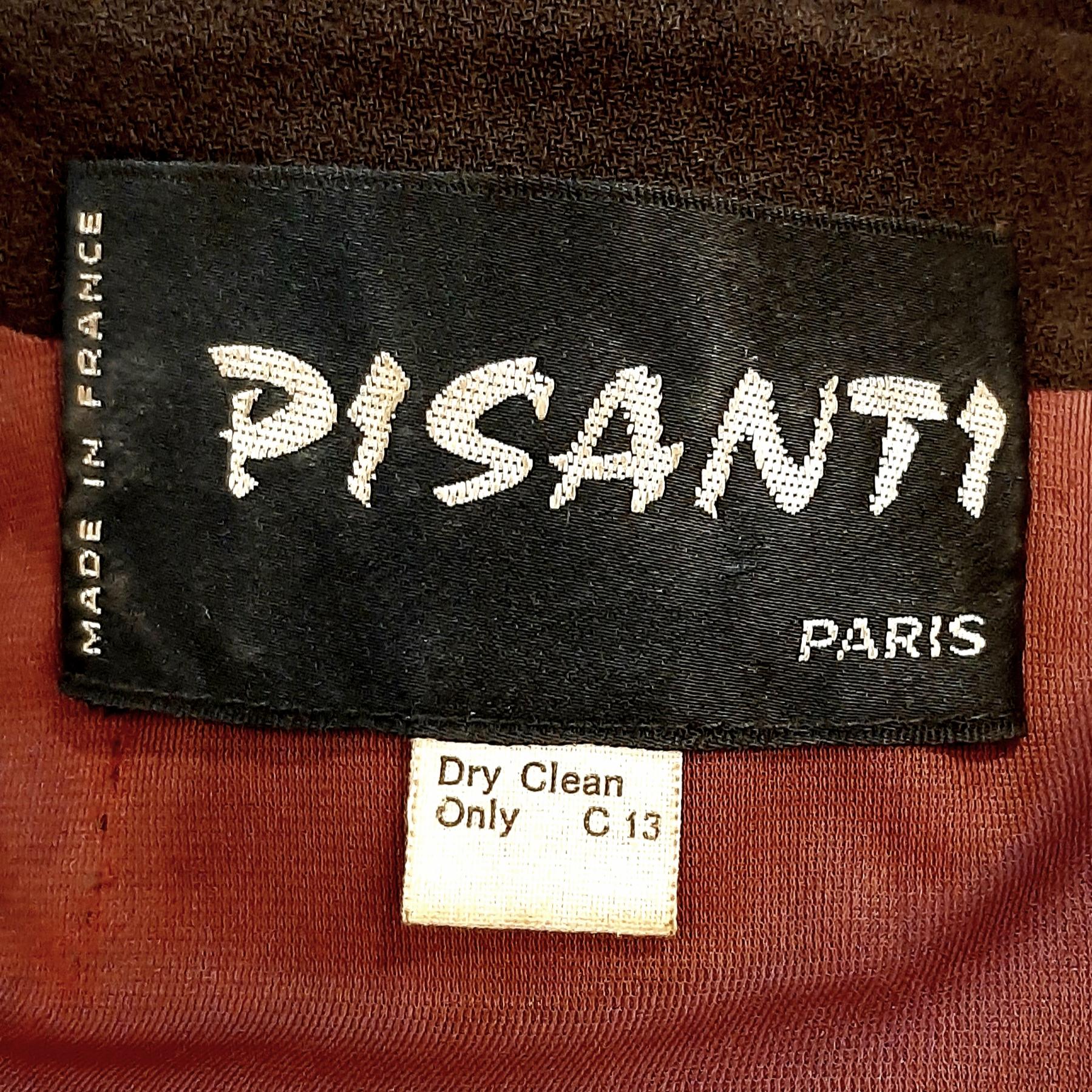 1970s Pisanti Chocolate Brown Dress with Wide Lapel and Lame Bodice In Excellent Condition For Sale In London, GB