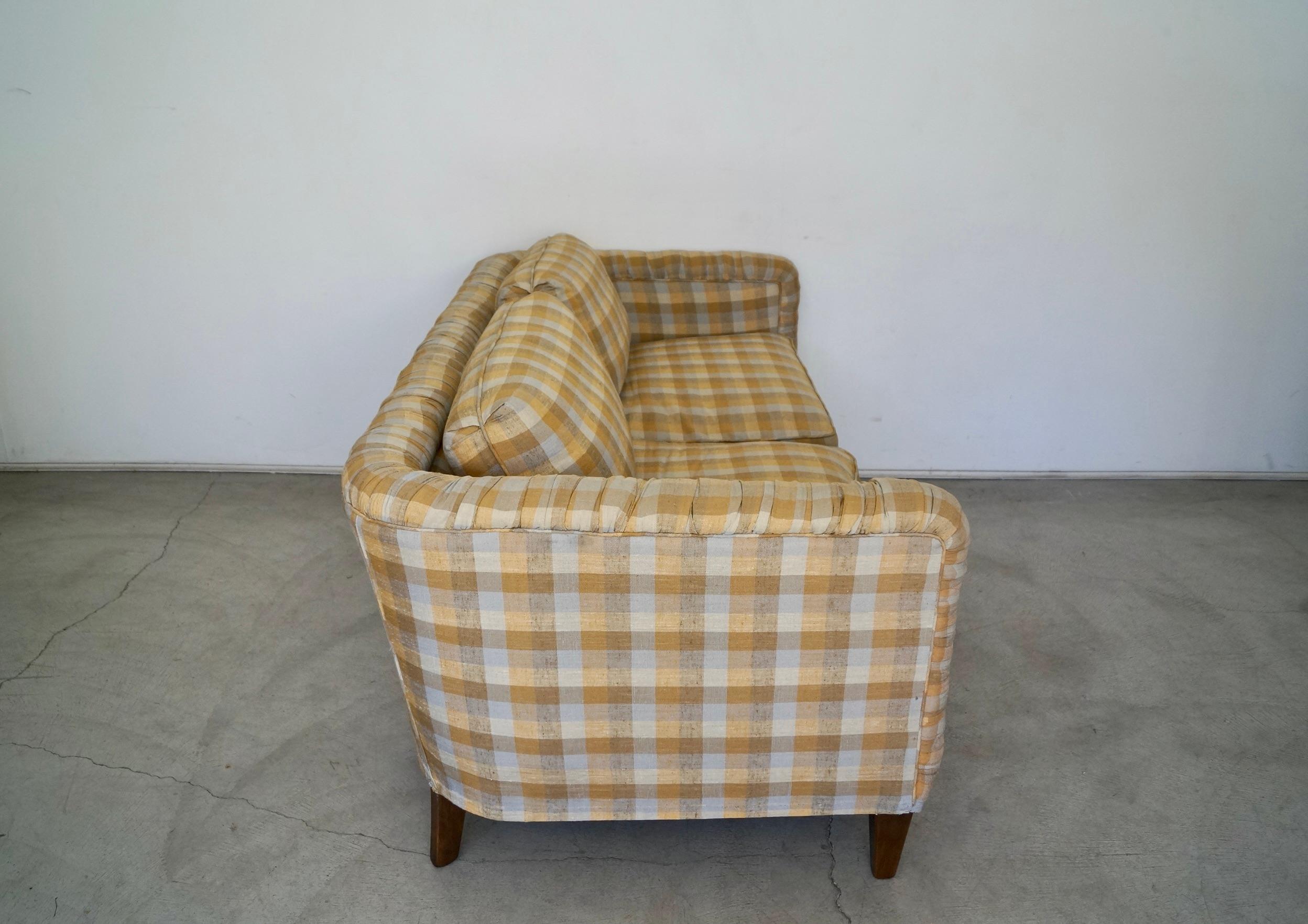 1970s Plaid Linen Beverly Interiors Down-Filled Sofa 3